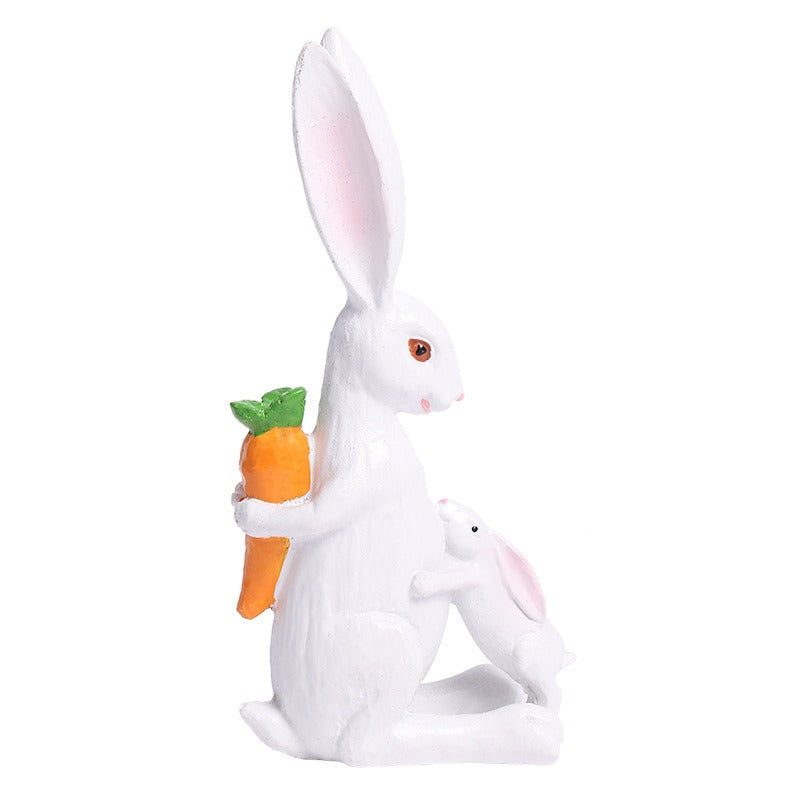 Easter Bunny Figurine Holding Carrot Resin Rabbit Statue for Spring Tabletop, Garden and Home Decor