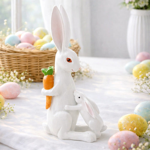 Easter Bunny Figurine Holding Carrot Resin Rabbit Statue for Spring Tabletop, Garden and Home Decor
